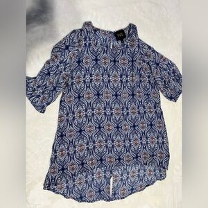 W5 (Anthropologie) Women's Navy and White Paisley Blouse